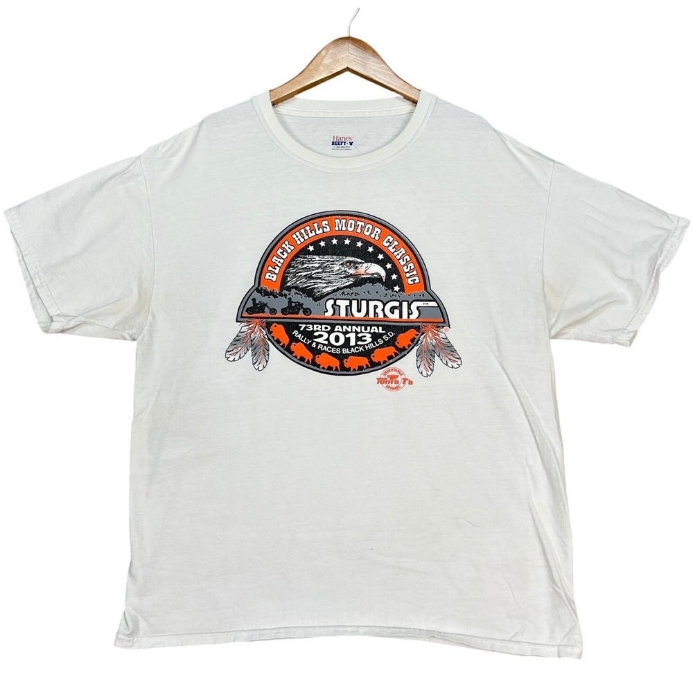 Sturgis Motorcycle Rally Hanes Beefy T-Shirt Mens Large White Short Sleeve 2013